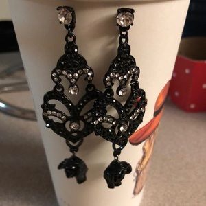 Black and silver dangle earrings